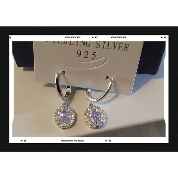 New~925 SS Oval & Round Halo White Sapphire Leverback Dangle Earrings - Picture 1 of 3